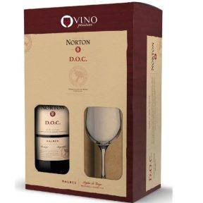 KIT VINHO NORTON MALBEC DOC MALBEC TINTO 750ML + TACA CRISTAL