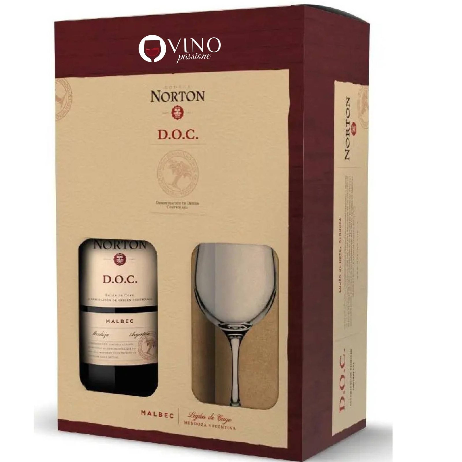 KIT VINHO NORTON MALBEC DOC MALBEC TINTO 750ML + TACA CRISTAL